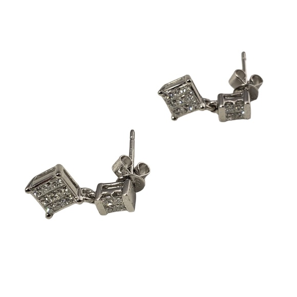 Vintage 18 Karat White Gold and Diamond Dangle Earrings #13164 - Picture 3 of 7